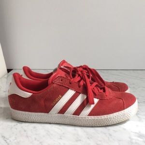 Red suede adidas gazelle shoes